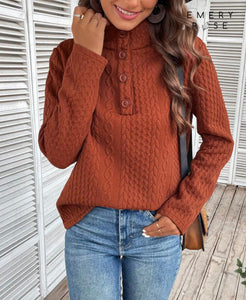 Rust Cable Knit Button Front Top
