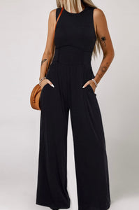 Black Sleeveless High Wasit Wide Leg Jumpsuit