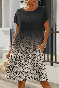 Grey Leopard Casual Pocket T Shirt Dress