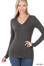 Load image into Gallery viewer, BRUSHED MICROFIBER LONG SLEEVE V-NECK TEE
