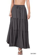 Load image into Gallery viewer, TIERED RUFFLE RAW HEM MAXI SKIRT
