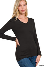 Load image into Gallery viewer, BRUSHED MICROFIBER LONG SLEEVE V-NECK TEE
