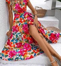 Floral Wrap Dress with Split Hem