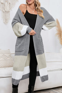 Gray Color Block Cable Knit Duster Cardigan