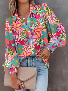 Floral Print Long Sleeve Collared Button Shirt