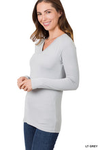 Load image into Gallery viewer, BRUSHED MICROFIBER LONG SLEEVE V-NECK TEE
