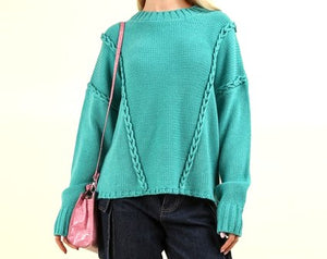 Teal Chunky Braided Oversized Sweater