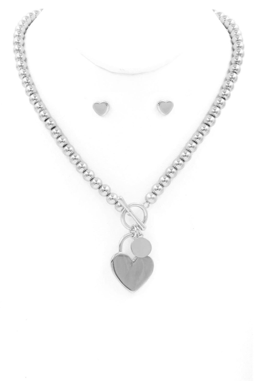 Silver Heart Necklace Set