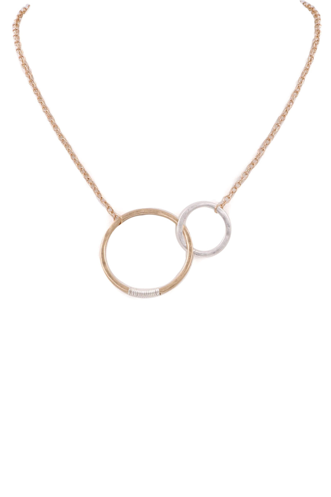 Double Circle Worn Gold Necklace