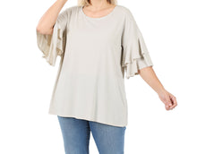 Load image into Gallery viewer, PLUS SIZE DOUBLE RUFFLE SLEEVE TOP
