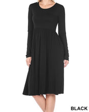 Load image into Gallery viewer, LS Solid Round Neck Midi with Shirring Waist
