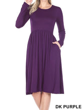 Load image into Gallery viewer, LS Solid Round Neck Midi with Shirring Waist
