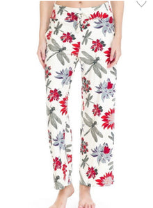 Ivory Red and Grey Dragonfly Lounge Pants