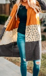 Colorblock Patchwork Leopard Knit Cardigan