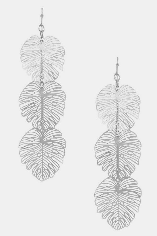 Silver Leaf Cut Drop Earrings