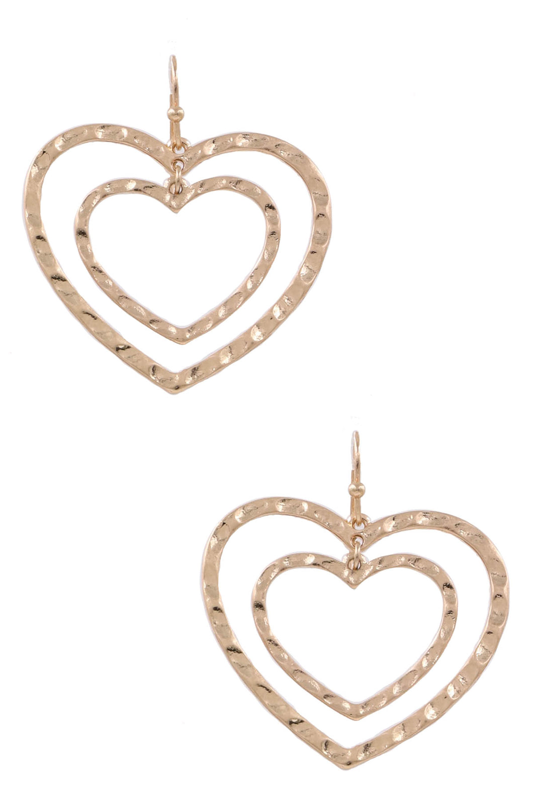 Worn Gold Layered Heart Drop Earrings